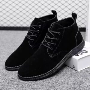 Men’s Luxury Suede Lace-Up Boots – Comfortable High-Top Ankle Shoes for Casual Fashion & Outdoor Wear - Black