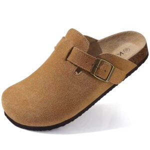 Kidmi Unisex Cork Footbed Clogs – Soft Suede & Leather Adjustable Buckle Slip-on Comfort Sandals