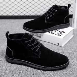 Men’s Luxury Suede Lace-Up Boots – Comfortable High-Top Ankle Shoes for Casual Fashion & Outdoor Wear - Black