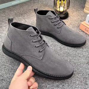 Gray Men’s Luxury Suede Lace-Up Boots – Comfortable High-Top Ankle Shoes for Casual Fashion & Outdoor Wear