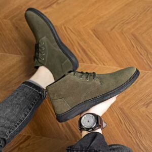 Green Men’s Luxury Suede Lace-Up Boots – Comfortable High-Top Ankle Shoes for Casual Fashion & Outdoor Wear