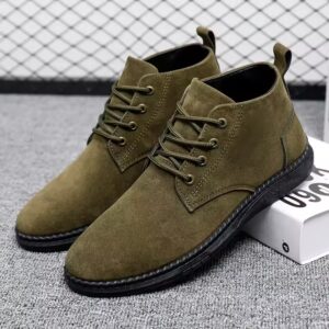 Green Men’s Luxury Suede Lace-Up Boots – Comfortable High-Top Ankle Shoes for Casual Fashion & Outdoor Wear